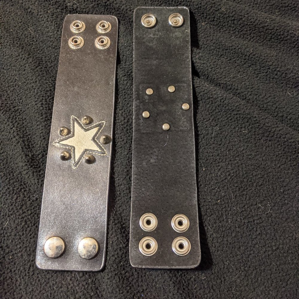 Black Leather Star Wrist Cuffs
